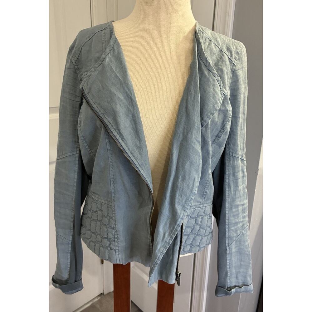 Sandwich Women’s Blue 100% Linen Moto Jacket - Size 40 (US 8/M) Quilted Detail - Picture 3 of 9
